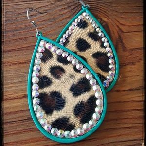 Turquoise Leopard Teardrop Earrings